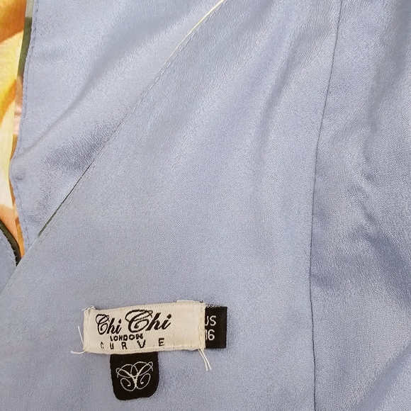 Chi Chi London Blue Floral Print Ruffle Pleated Midi Dress Size 16 - Picture 7 of 10